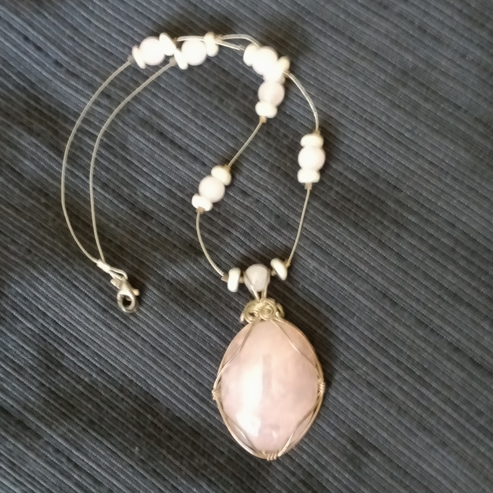 Vintage Necklace Rose Quartz Wire Wrapped